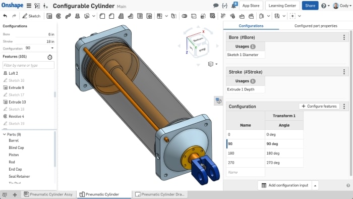 Configurable cylinder Onshape