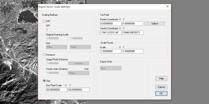 Export Scale Settings dialog box: Geo option