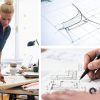 A woman hand drawing a product, a hand drawn furniture design, an architect drawing a design