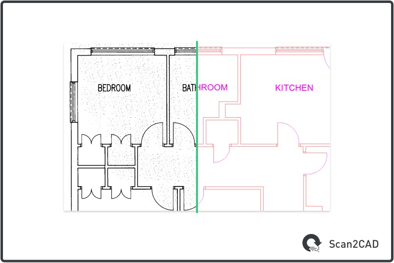Raster architectural image converted to vector cad