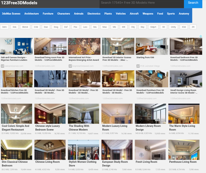 123 Free 3D Models website screenshot