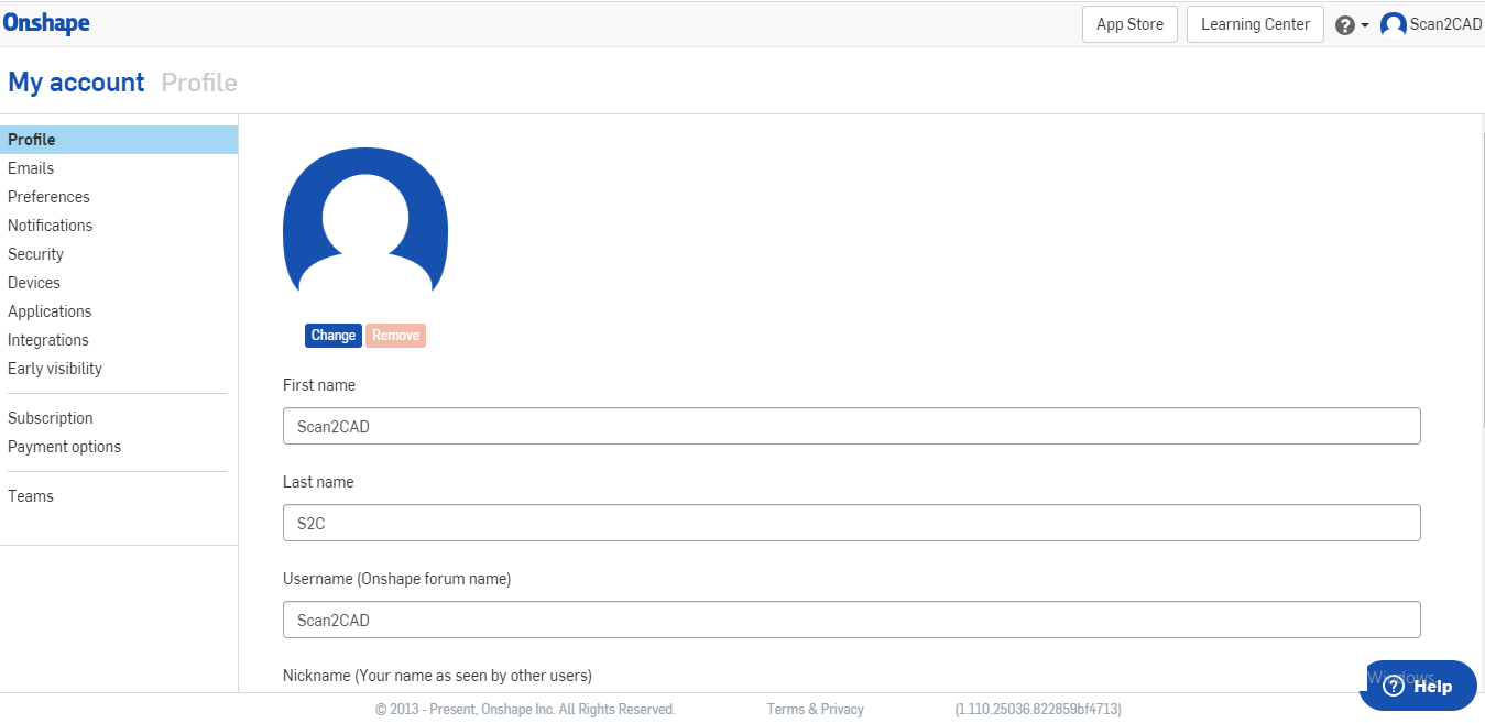 Account settings profile