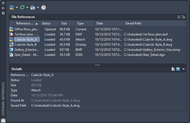 Screenshot of the AutoCAD External References Palette