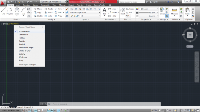 Black and white different forms appear after clicking on 2D Wireframe