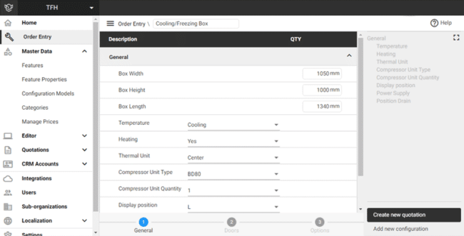 Screenshot showing Elsquad CPQ Software Interface