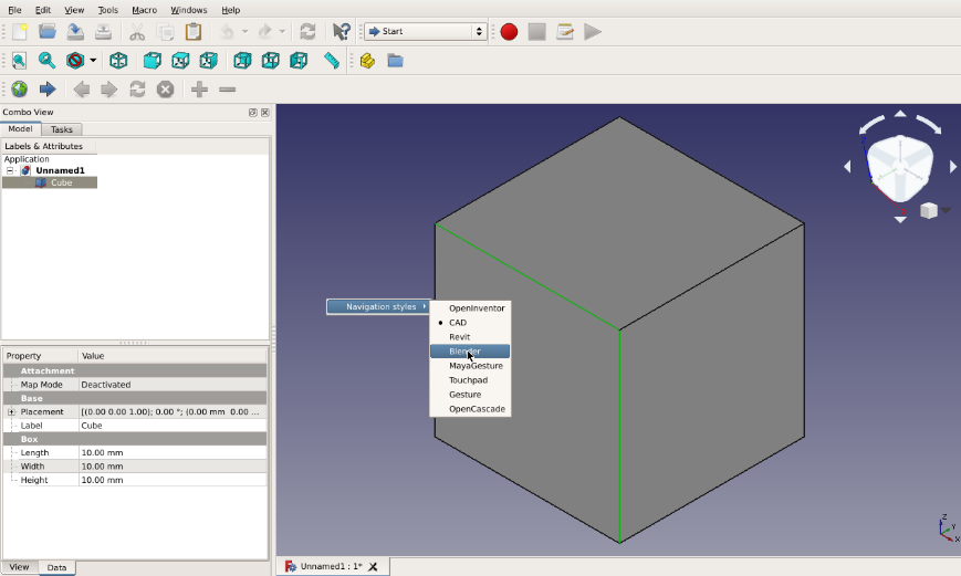 FreeCAD navigation styles