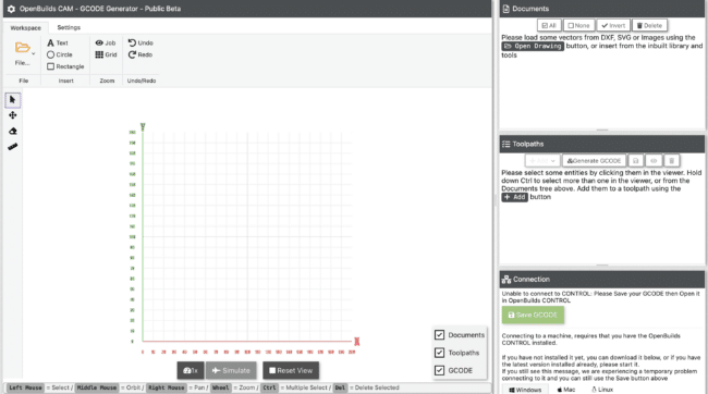 OpenBuild CAM Web Application User Interface