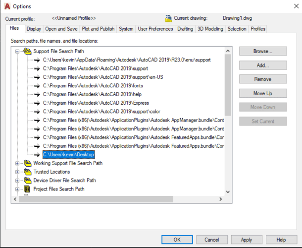 Options Pop-up Window in AutoCAD