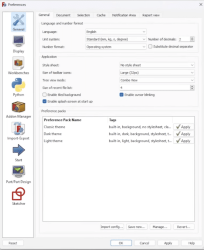 Preferences Window in FreeCAD