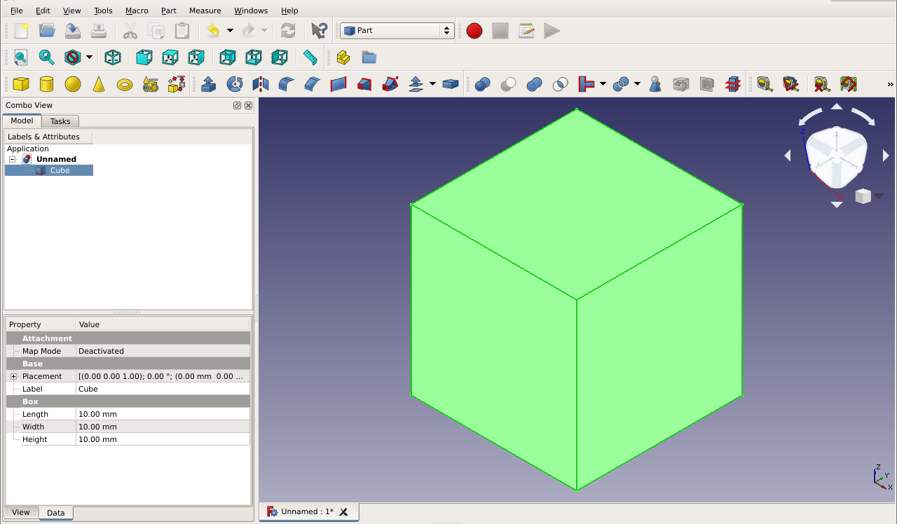 Properties of the box visible in the property section