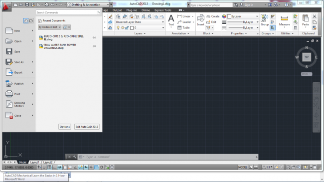 Black and white application menu button by autocad mechanical