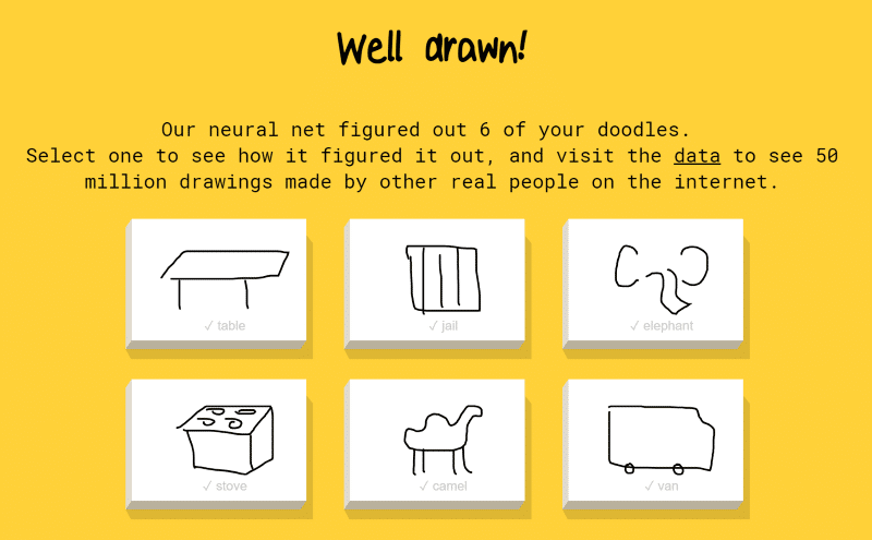 Quick, Draw! doodles end screen