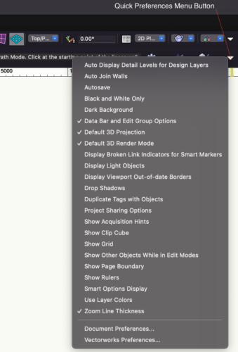 Quick Preferences Menu