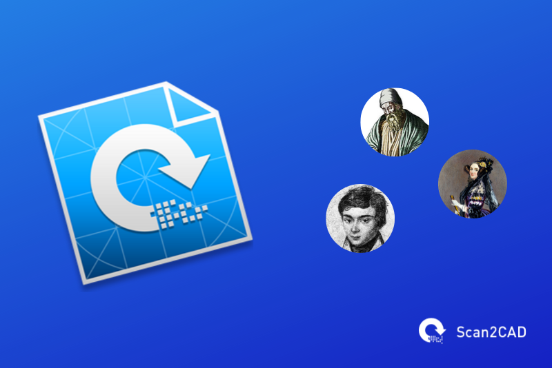 Scan2CAD application icon. Illustrations of Galois, Euclid and Lovelace
