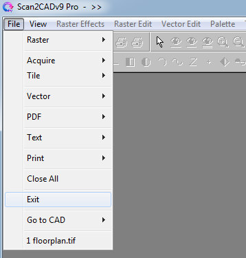 Scan2CAD's 'File' menu