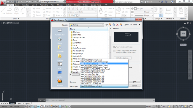 black and white selecting the file type to save your drawing in autocad mechanical