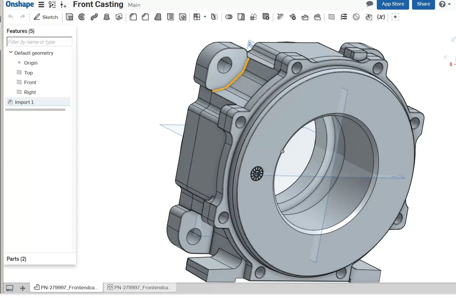 Model of a 3D cast in Onshape