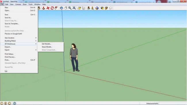 Accessing 3d warehouse through the files tab on the menu bar