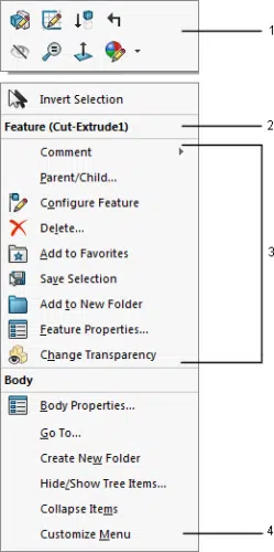 Image of a CAD Shortcut Menu in SolidWorks