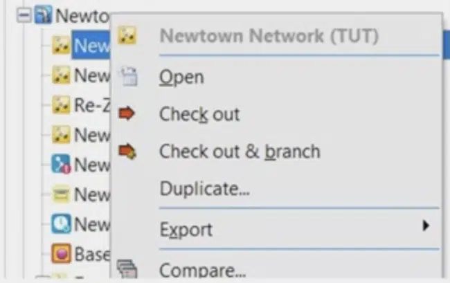 A Screenshot of the Check In/Check Out CAD File Version Control Method’s Drop-down Menu in InfoWorks