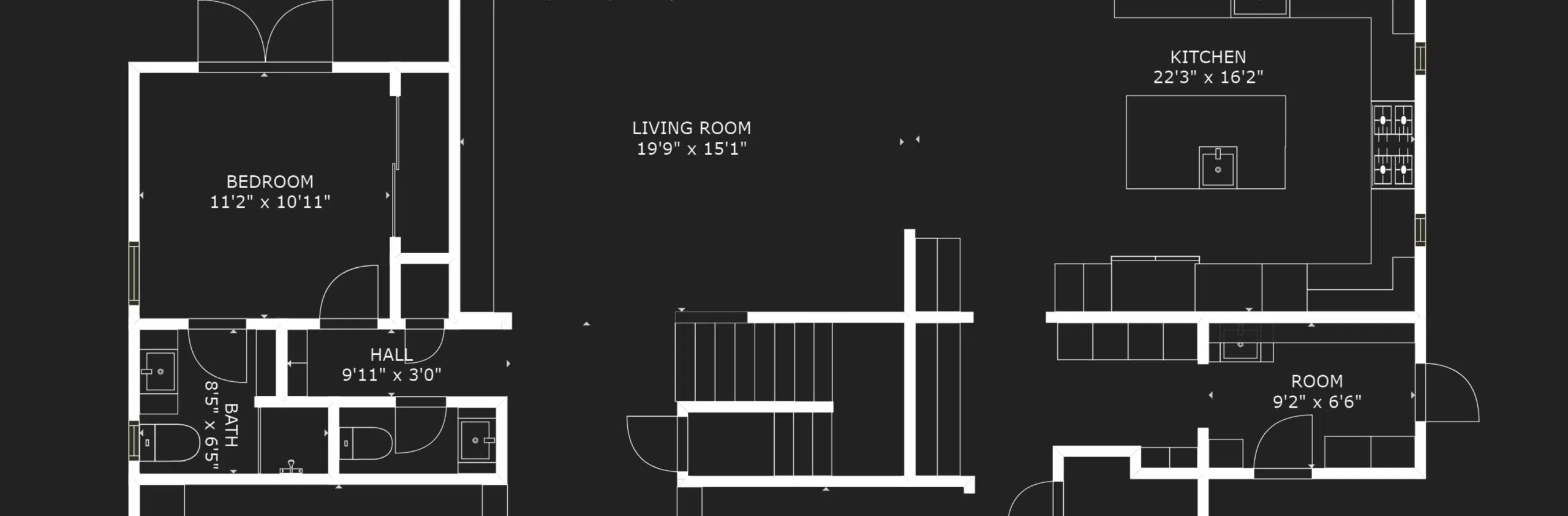 Black and white floorplan created by matterport
