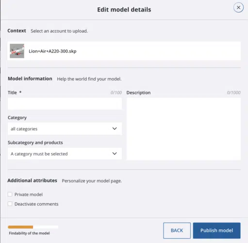 Edit Model Details Page on the 3D Warehouse
