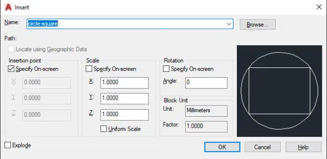 Insert Dialog Box in AutoCAD