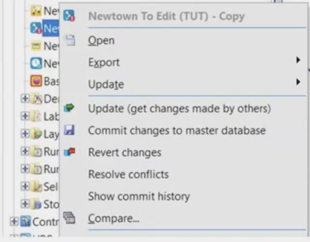 A screenshot of the Merge CAD File Version Control Method’s Drop-down Menu in InfoWorks 
