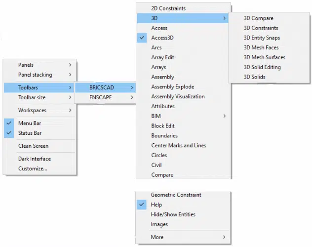 Process of choosing a different toolbar