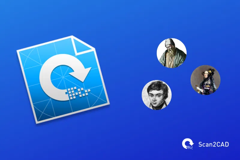 Scan2CAD application icon. Illustrations of Galois, Euclid and Lovelace