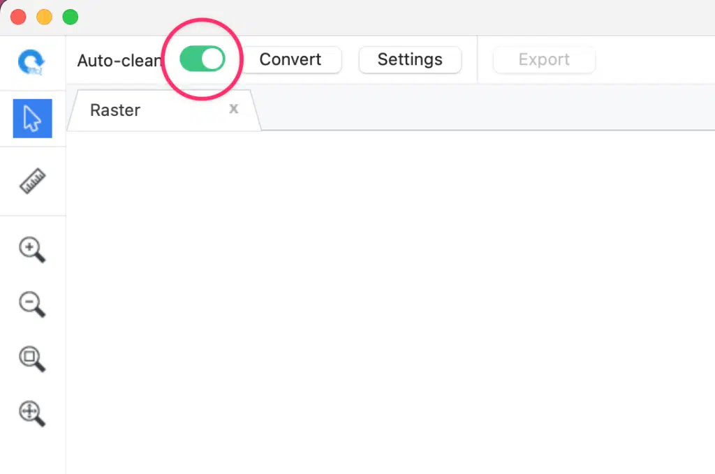Scan2CAD auto-clean toggle switch