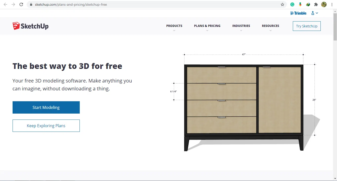 SketchUp free marketing page
