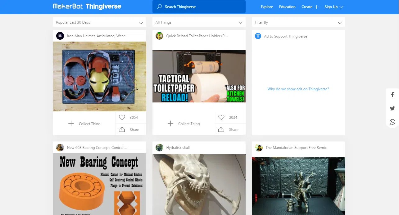 Thingiverse homepage