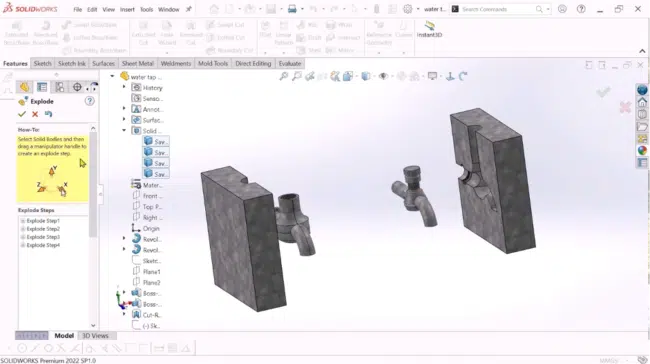 Water tap die-casting gold 3D CAD model